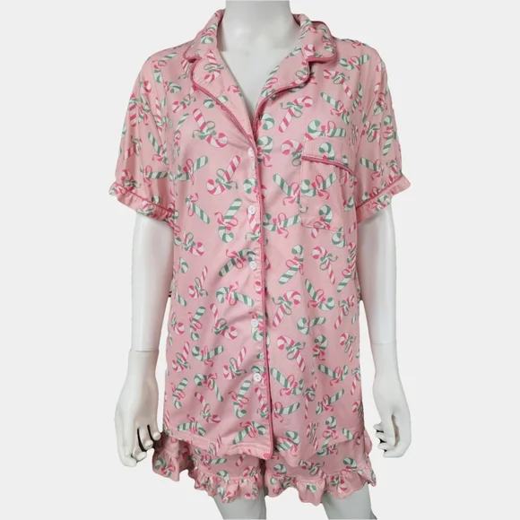 Glitz & Glam Pink Candy Cane Print Sleep Shorts Set Size XL - Picture 3 of 13